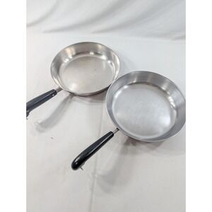 2) Vintage 1801 REVERE WARE 10" Stainless Skillet Copper Bottom Rome NY